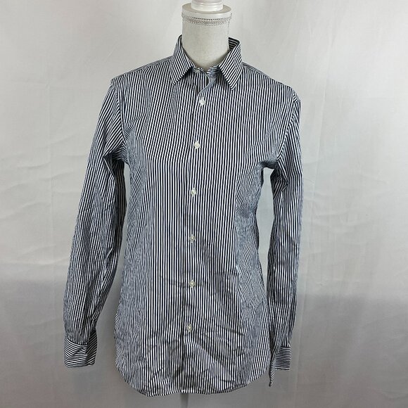 Club Monaco Slim Fit Men's Shirt XS Blue White Stripe Button Front Long Sleeve - Picture 1 of 11